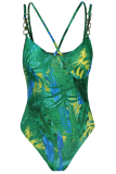 Yellow Sexy Print Patchwork Chains Swimwears Two Pieces