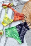 Multicolor Fashion Sexy Print Patchwork Backless Swimwears