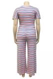 Stripe Spandex Polyester Sexy Fashion adult O Neck Print Two Piece Suits Striped Bandage
