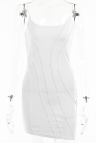 White Sexy Solid Patchwork Spaghetti Strap Pencil Skirt Dresses