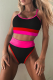 Rose Red Sexy Leopard Color Block Split Joint Swimwears