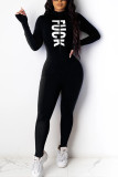 Blue Fashion Sexy Adult Polyester Print Letter O Neck Skinny Jumpsuits