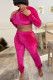 Pink Fashion Casual Solid Hollowed Out Hooded Collar Long Sleeve Two Pieces