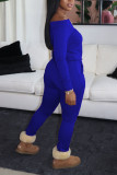 Blue Sweet Solid With Belt Bateau Neck Straight Jumpsuits