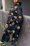 Black Fashion Casual Print Basic O Neck Long Sleeve Two Pieces