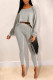 Grey Street Solid Patchwork O Neck Long Sleeve Two Pieces