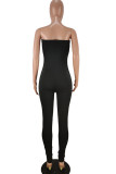 Black Fashion Casual Solid Milk. Sleeveless Wrapped Jumpsuits