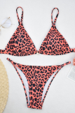 Red Sexy Leopard Split Joint Frenulum Swimwears