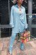 Baby Blue Daily Solid Asymmetrical Shirt Collar Long Sleeve Two Pieces
