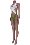 Red Sexy Solid Color Block Patchwork Swimwears