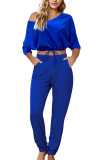 Royal blue Sexy Casual Solid V Neck Long Sleeve Regular Sleeve Short Two Pieces
