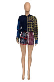 Multicolor Fashion Casual Plaid Print Patchwork Hooded Collar Long Sleeve Two Pieces
