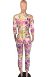 multicolor Fashion Sexy Adult Print V Neck Skinny Jumpsuits