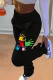 Black Casual Sportswear Cute Print Regular Mid Waist Pencil Bottoms