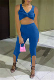 Red Fashion Sexy Solid Asymmetrical V Neck Sleeveless Two Pieces