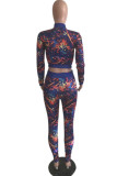 Blue Active Casual OL Print pencil Long Sleeve Two Pieces
