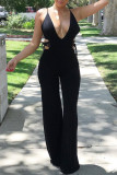 Black Fashion Sexy Solid Backless Strap Design Spaghetti Strap Regular Jumpsuits