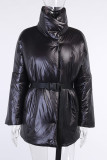 Apricot British Style Solid With Belt Mandarin Collar Outerwear