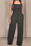 Grey Fashion Casual Solid Draped Cotton Sleeveless Wrapped Jumpsuits