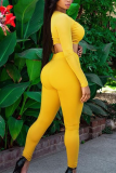 Yellow Casual Print Letter O Neck Long Sleeve Two Pieces