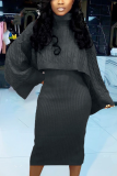 Pink Street Solid Patchwork Turtleneck Long Sleeve Two Pieces