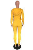 Yellow Polyester Fashion adult Active Casual Lightly cooked Zippered Two Piece Suits pencil Long Sleeve