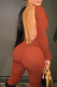 Brownness Sexy Casual Solid Hollowed Out O Neck Skinny Jumpsuits