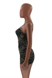 Camouflage Fashion Sexy Camouflage Print Backless Spaghetti Strap Sleeveless Dress