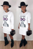 Black Casual Fashion adult Cap Sleeve Long Sleeves O neck Step Skirt Mini Print Long Sleeve Dre