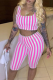 Pink Casual Striped Patchwork Square Collar Sleeveless Two Pieces