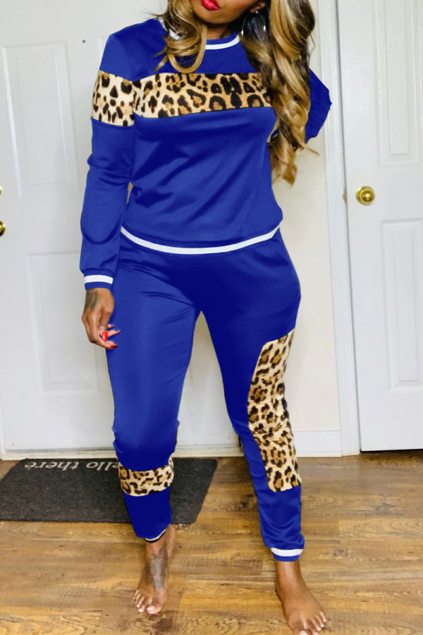 Colorful Blue Sexy Solid Patchwork O Neck Long Sleeve Two Pieces