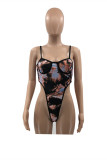 Multi-color Fashion Sexy Print Backless Spaghetti Strap Sleeveless Two Pieces