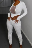 Cream White Sexy Solid Split Joint O Neck Long Sleeve Two Pieces