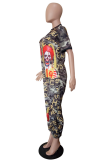 Camouflage Casual Camouflage Print Patchwork Zipper Collar Straight Jumpsuits