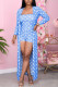 Blue Polyester Fashion Sexy adult Ma'am Dot Two Piece Suits Straight Long Sleeve Two Pieces