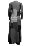 Black Casual Elegant Polyester Twilled Satin Plaid Print Cardigan Bateau Neck Outerwear