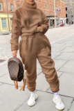 Pink Sexy Solid Patchwork Turtleneck Long Sleeve Two Pieces
