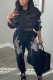 Black Casual Print Patchwork Beading O Neck Long Sleeve Two Pieces