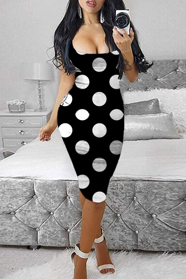 Black Fashion Sexy Print Basic U Neck Vest Dress