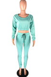 Green venetian Fashion Active adult Ma'am Solid Two Piece Suits Straight Long Sleeve Two Pieces