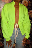 Fluorescent green Fashion Casual Solid Cardigan Strap Design Outerwear
