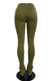Green Casual Solid Fold Straight Mid Waist Straight Bottoms