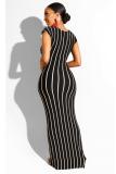 Navy Blue Polyester Sexy Fashion Solid Slim fit Striped Regular Sleeveless Two-Piece Dress
