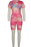 Pink Fashion Casual adult Ma'am Print Gradient Two Piece Suits pencil Short Sleeve Two Pieces