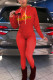 Red Sportswear Letter Print Patchwork Hooded Collar Long Sleeve Two Pieces