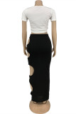 Yellow Fashion Sexy Solid Hollowed Out Asymmetrical V Neck Short Sleeve Two Pieces