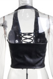 White Fashion Sexy Solid Backless Strap Design Halter Tops