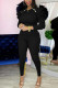 Black Fashion Casual Solid Patchwork O Neck Long Sleeve Two Pieces