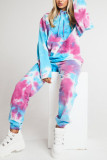White Sportswear Polyester Spandex Cotton Blends Print Draw String Tie-dye Hooded Collar Long Sleeve Regular Sleeve Regular Two Pieces