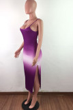 purple Fashion Sexy adult Ma'am Spaghetti Strap Sleeveless Slip Step Skirt Mid-Calf Ombre backless Dresses